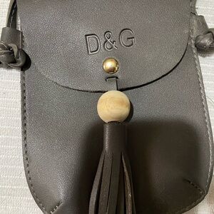 D&G Gray Leather Crossbody Bag with Wooden Accent
